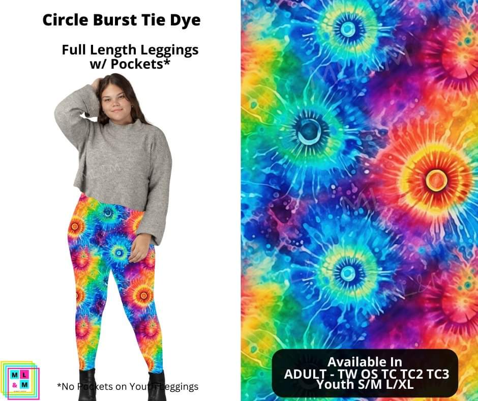 Circle Burst Tie Dye Full Length Leggings w/ Pockets