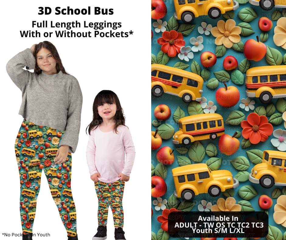 3D School Bus Full Length Leggings w/ Pockets