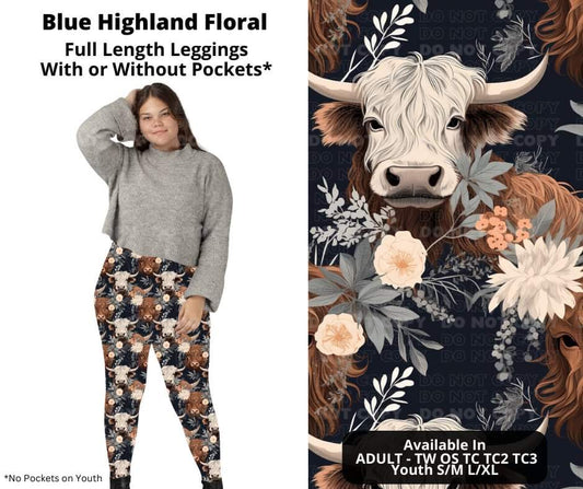 Blue Highland Floral Full Length Leggings w/ Pockets