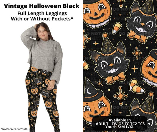 Vintage Halloween Black Full Length Leggings w/ Pockets