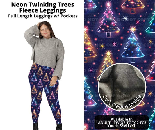 Neon Twinkling Trees Fleece Leggings