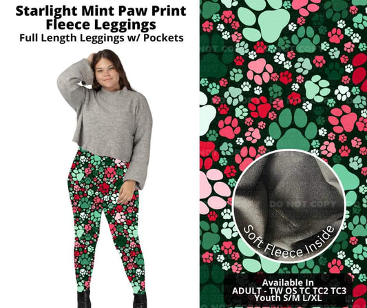 Starlight Mint Paw Print Fleece Leggings