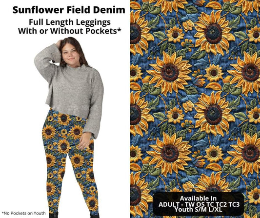 Sunflower Field Denim Full Length Leggings w/ Pockets