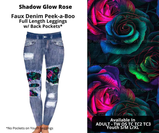 Shadow Glow Rose Faux Denim Full Length Peekaboo Leggings