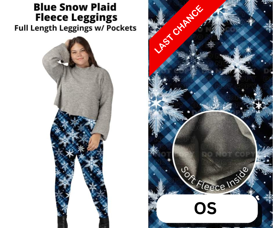 Blue Snow Plaid Fleece Leggings