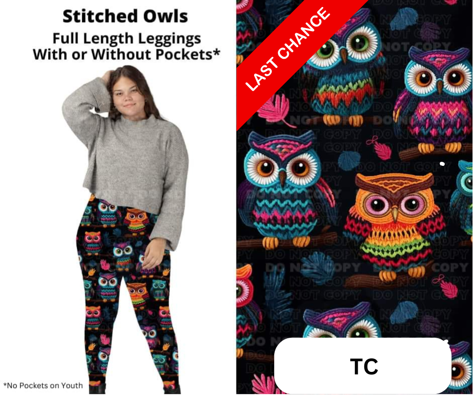 Stitched Owls Full Length Leggings w/ Pockets