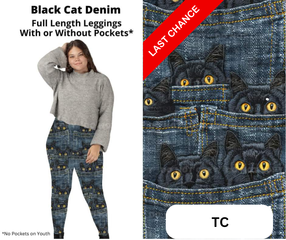 Black Cat Denim Full Length Leggings w/ Pockets